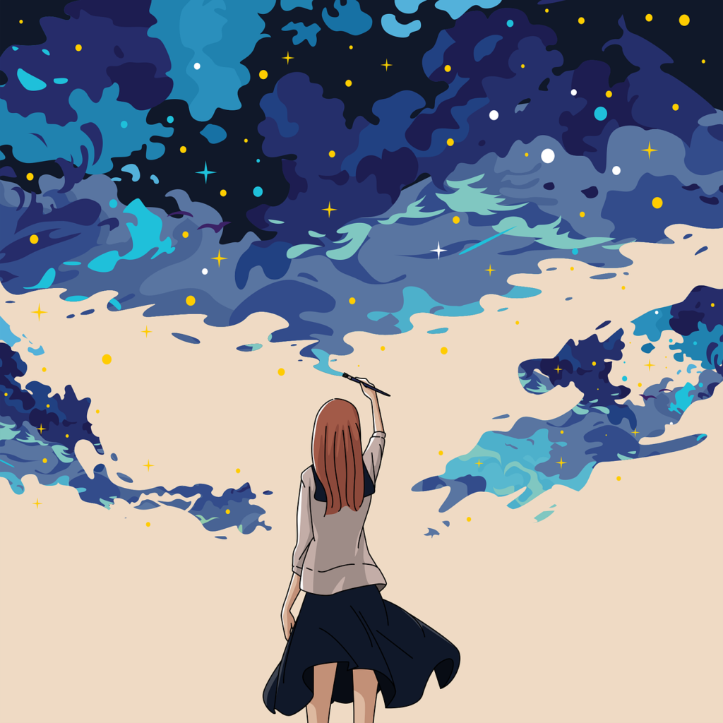 girl, clouds, stars-8435340.jpg