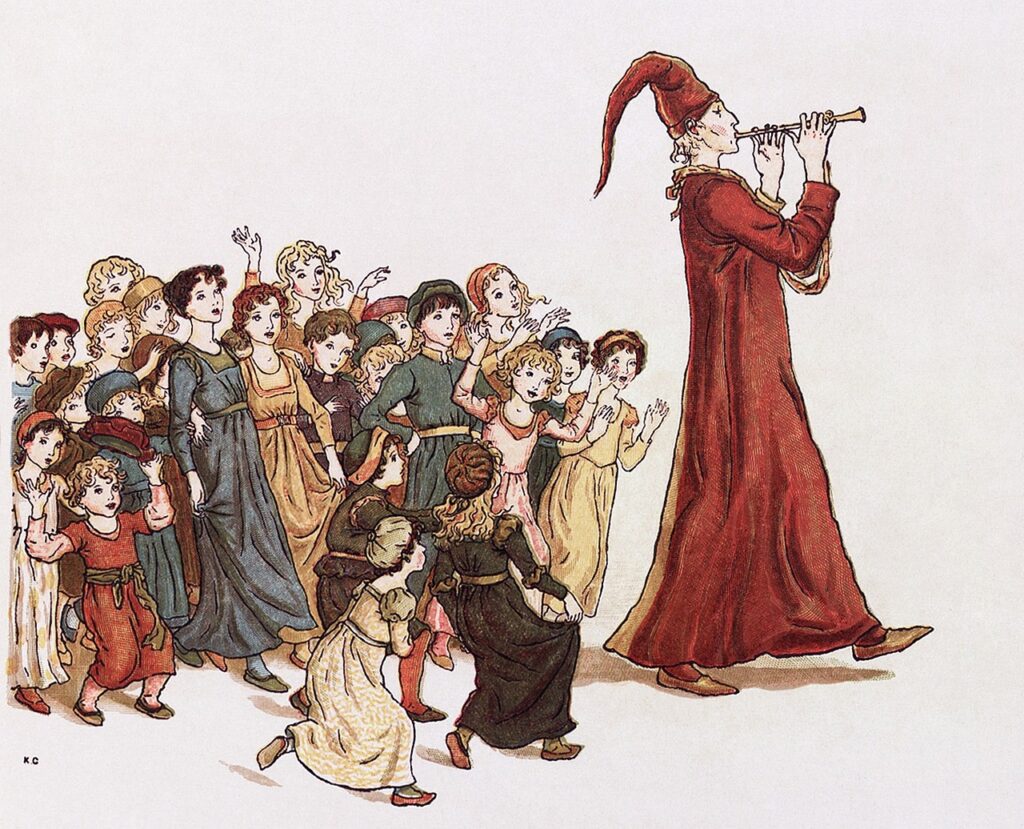 sage, the pied piper of hamelin, drawing, flute player, flute, children, fairy tale, saga, sage, flute, flute, flute, flute, flute